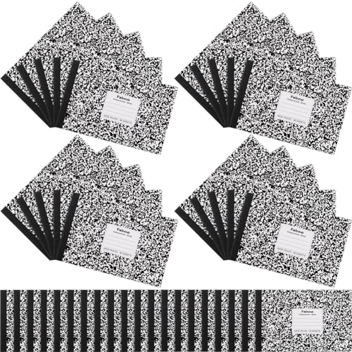 Fainne 20 Pieces Composition Notebooks 80 Pages Half Size Wide Ruled 4-7/8 x 7-1/2 Composition Books 11/32 Spacing Assorted Primary Covers Bulk(Black,Snowflake)