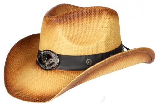 Nyls Création Cowboy-Hut, braun, Stroh, USA, Country, Aufnäher, Prestige Wyatt – Größe: Einheitsgröße – Farbe: Braun – Unisex, braun, Einheitsgröße