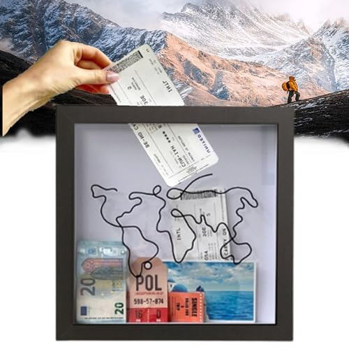 WYFCR Caja de almacenamiento de aventura, Hucha Personalizada, 3D Marco de Fotos, Hucha de Dinero Viaje, Caja de Sombra de Ticket, Caja de Memoria de Boletos de Viaje