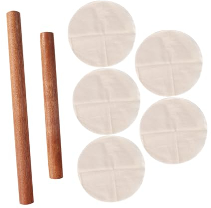 Mikinona Wooden Kitchen Rolling Pins Set 40cm and 30cm Dough Rollers, 5pcs 28cm Bamboo Steamer Cloths, Natural Wutong Wood Baking Tools for Pastry and Noodles Preparation