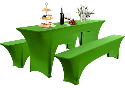 AIMENJOY Elastisch Biertischhussen Bierbank-Auflage & Tischdecke Für 50 cm or 70 cm Table Width 3 TLG-Set Breite Bierzeltgarnitur Stretch Hussen Für Festzeltgarnituren Bierbank Hussen (Grün -2,50 cm)