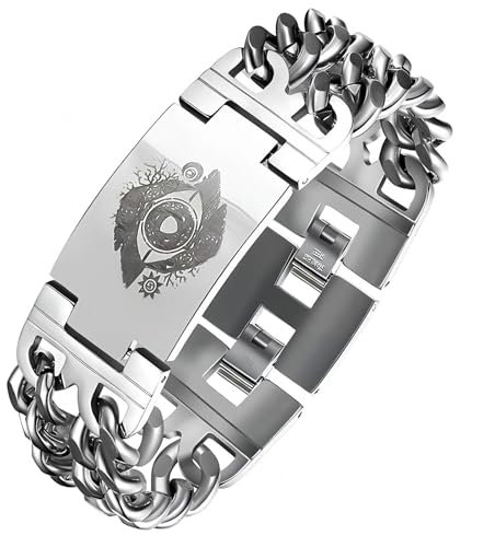MYZTTZR Wikinger Rostfrei Stahl Jahrgang Rune Schmuck Manschette ArmbäNder FüR MäNner Nordisch Mythologie Kubanisch Totem ZubehöR Geschenk,Odin eyes silvery,19cm