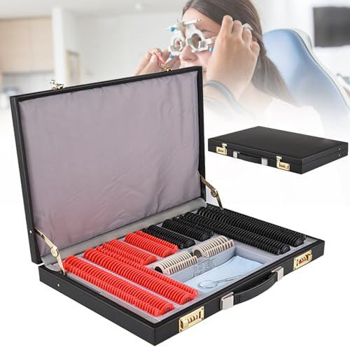 Naturalpowev 266 Trial Lens Set Optometry Equipment Optical Trial Lens Set, Trial Lens for Optics Shops, Optometrists Training Centers, Leather Password Box