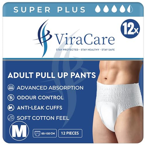 24 x Super Plus Incontinence Pants Women & Men | Adults Nappies | Advanced Absorption and Soft-Stretch Waistband | Adults Pull Up Pants | Waist Size Medium 65-135 cm |(2 Packs of 12, Medium)