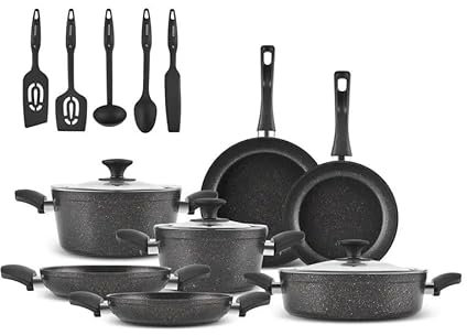 KARACA Bio Granite Batterie de cuisine à induction avec couvercles – Ensemble de casseroles et poêles antiadhésives – Ensemble de cuisine durable pour une expérience de cuisine améliorée – Sans PFOA