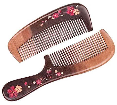 HONMEET 2pièces Peigne Bois Anti-statique Peigne De Massage Crânien Avec Motif Sculpteur Pour Femmes Et Filles Salon Ou Extérieur Couleur Café