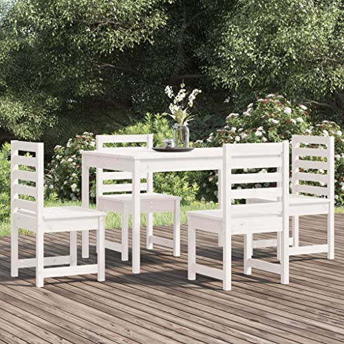 WEMYUFURN 5-TLG. Garten-Essgruppe Weiß Massivholz Kiefer, Outdoor-Sitzgruppe, Terrassen-Lounge-Set, Garten-Couchgarnitur - Wetterbeständig, Komfortabel - für Terrasse, Garten und Balkon