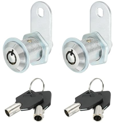 PATIKIL 2 Pack 1 (25mm) Keyed Alike Cam Lock Cylinder Zinc Alloy Chrome Cabinet Locks Tubular Cam Removable Key for Doors Drawer Cabinet
