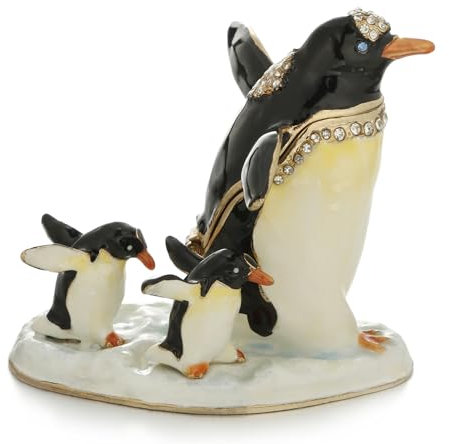 Handbemaltes Emaille-Pinguin-Schmuckkästchen für Heimdekoration, einzigartiges Andenken, Sammlerfigur, Schmuck-Organizer, Aufbewahrung, personalisierbar, elegant, handgefertigt, Statue, dekoratives