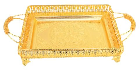 Xiuganpo Bandeja de Servicio de Metal Rectangular Vintage, Bandeja para Servir Comida de Metal Rectangular Dorada, Decoraciones para Fiestas, Gran Centro de Mesa, Bandeja de Servicio de