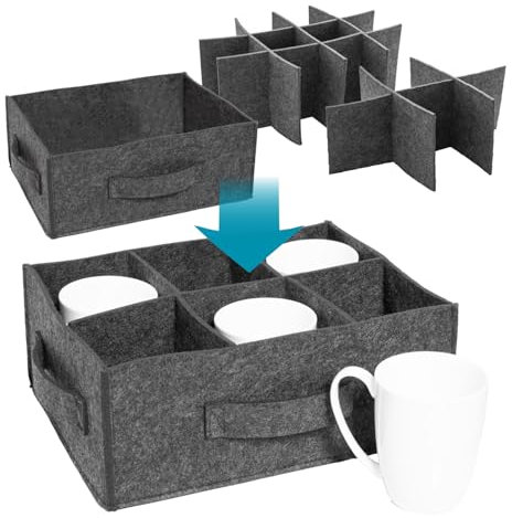 Rubberneck Filz Tassenhalter, Gläserhalter, Becherhalter | Wohnmobil Geschirr Aufbewahrung für 6 oder 12 Tassen, Becher, Gläser | für Camping, Camper, Wohnmobil, Vanlife, dunkelgrau