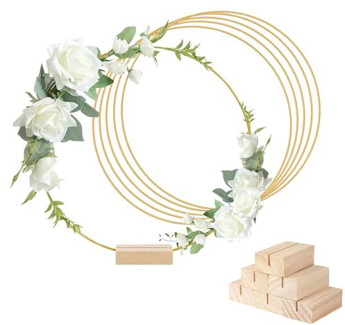 Cerchio 25cm in Metallo Dorato con Piedino, Anelli in Metallo Per Ghirlande, Appendimenti e Decorazioni per Tavola Nuziale (Fai da Te 25 CM)