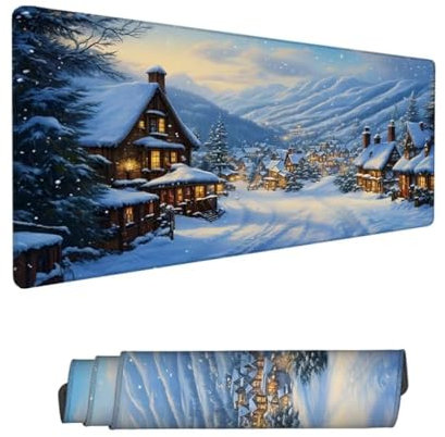Gaming Mouse Pad 62.99x31.51x0.12in Large Mouse Mat Snow Scene Mouse Pad,Desk Mat Houses Mousepad with Stitched Edges,Keyboard Mat with Water Resist Surface,Improved Precision and Speed,Gifts Hs-888
