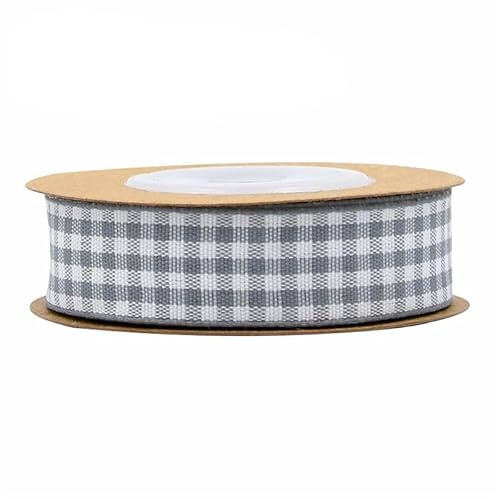 Rockreyoa 5m Kariertes Band Gingham Band Plaid Ribbon Gingham Band Karoband Gingham Trim Picknickband Weihnachtsband Geschenkband Dekoband Schleifenband Stoffband Verpackungsbänder Grau 10MM