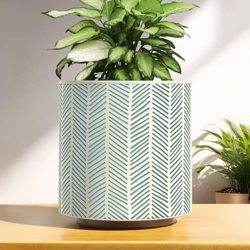 AmiCera Moderne Slash Line Blumentopfe, Vintage Geometric Übertöpfe für Zimmerpflanzen, Einzigartige Pflanztopf mit Drainage, Eklektische Kleine Pflanztopf Funky Gartenarbeit Geschenke, Weiß