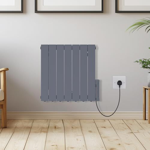 Warmehaus 1200W Wall Mounted Electric Oil Filled Radiators Heater Grey | Smart WIFI Electric Radiator, Portable oil radiator, Slimline Radiator, Oil Filled Radiator With Timer Thermostat, Bedroom