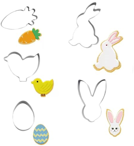 LQIOACU 5 Pezzi Formine per biscotti di Pasqua, Formine Biscotti Pasqua, Stampi coniglietto pasquale, Taglierina per biscotti pasqua uova, A