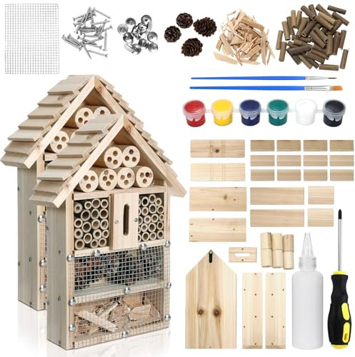 2 Sets DIY Wooden Insect Hotel Kit Mason Bee House Bug Hotel Wood Craft for Building Bee,Ladybug, Butterfly Hous DIY Insect Hotel Nesting Habitat Shelters for Beneficial Garden,13.6 x 10.8 x 2.8 Inch