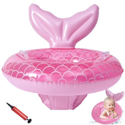Baby Swimming Float for Children, Inflatable Pink Mermaid Pool Float Swimming Ring with Safety Seat and Handle, Fun Water Toy Accessories for Age 1-4 Year Old Baby Infants Boys Girls Summer Training