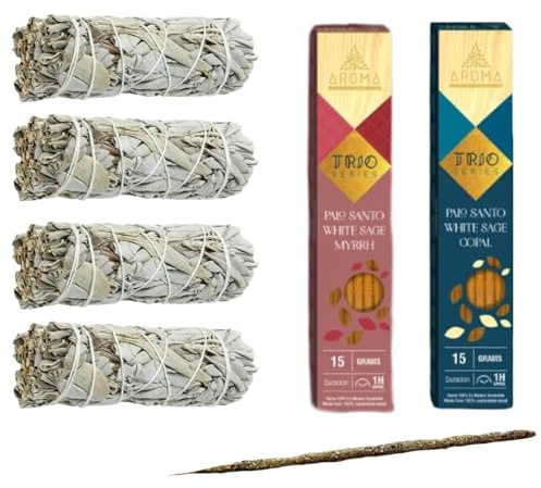 Set Weißer Salbei + Räucherstäbchen - Palo Santo, Salbei & Myrrhe - Palo Santo, Salbei & Copal - Energetische Reinigung, Aromatherapie, Spirituelle Reinigung - Handgemacht & Natürlich