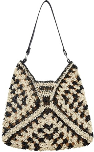 FREEBLOSS Bolsa de compras de paja tejida elegante bolso de hombro para vacaciones de verano perfecto para nadar compras y viajes bolsa de ganchillo de gran capacidad regalo para mujeres