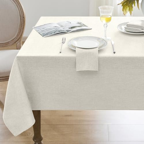 Softalker abwischbare Tischdecke 140x240cm Leinenoptik Tischdecken Rechteckig aus 210GSM Tischtuch Wasserabweisende Tischwäsche Gartentischdecke Table Cloth für Outdoor Herbst Geburtstag,Elfenbeinweiß