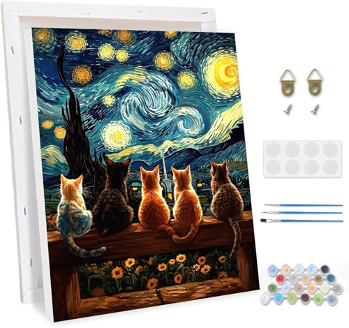 TOSTOG Malen Nach Zahlen Erwachsene mit Rahmen,Eine Gruppe von Katzen Acrylmalerei Set DIY Handgemalt Ölgemälde Kit Paint by Numbers Adult Beginner,Hause Dekoration Verwendet Werden 30x40cm
