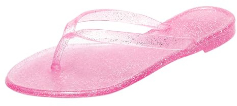 OMGard Flip Flops for Women Jelly Shoes Thong Sandals Jellies Flats Glitter Clear Slipper Summer Beach Pool Slides Size 8 Pink Slip On Quick Drying Soft