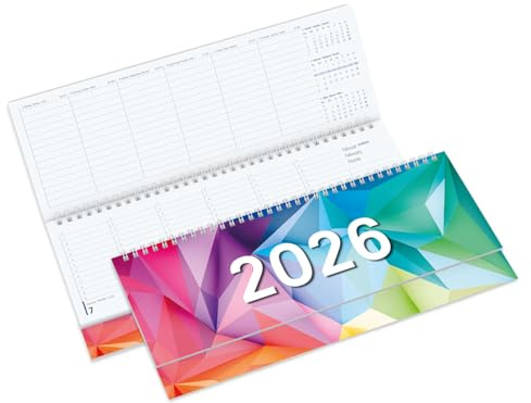 Timr calendrier de table 2026 horizontal – agenda hebdomadaire format horizontal – calendrier de table horizontal 1 semaine sur 2 pages DE – GB – FR | motif coloré | tr362