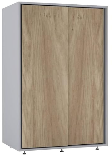 URBNLIVING 120cm 2 Sliding Door Wardrobe, Freestanding Bedroom Closet with Hanging Rail & Durable Feet, Engineered Wood Storage Cupboard for Kids Room, Nursery or Small Spaces