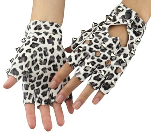 HSTWODE 1 Paar Punk Handschuhe Fingerlos, Stilvolle Fingerlose Leder,aus Leder Nieten Punk-Handschuhe für Halloween Cosplay Performance