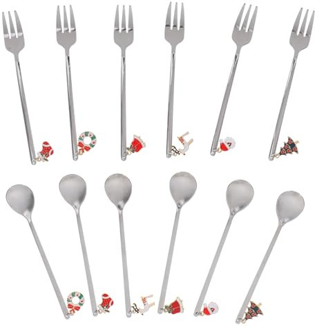 Anneome 12 pezzi Cucchiai Inox Natalizi per Dessert e Versatili e Decorativi per Festeggiamenti per e Dessert con Design Festivo