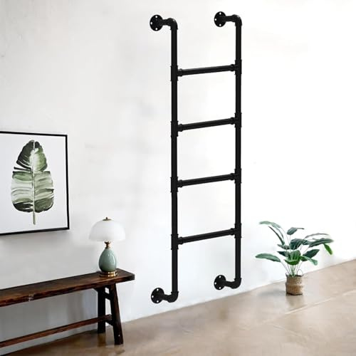 Kellerfenster-Schacht-Ausgangsleiter, schmiedeeiserne, an der Wand montierte Etagenbettleiter für Außenterrassen, Wohnungen, Wohnmobile – anpassbare Größe (165 cm)