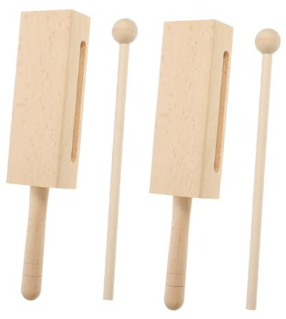 Holzblock Schlaginstrumente mit Griff und Schlägel, 2 Satz | Holz, Khaki, Handlich zu Halten, für Profis und Anfänger, mit Praktischem Zubehör