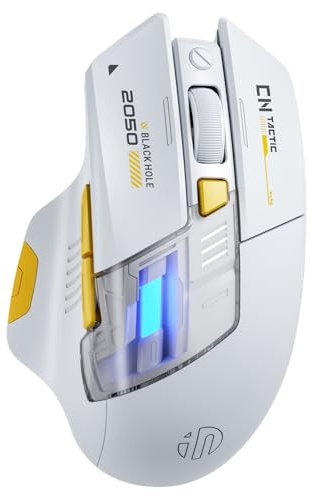 inphic A9 Explorer Souris Bluetooth Double Mode Bluetooth 5.0/2.4G, 2400 DPI, indicateur de Batterie Visible, Souris RVB pour Ordinateur Portable, Blanc