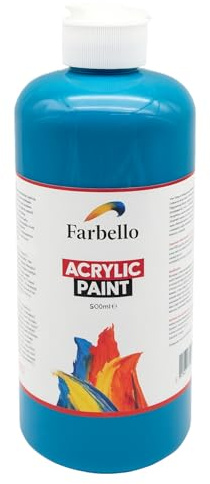 Farbello Acrylfarbe 500 ml – Hochpigmentierte, wasserfeste Künstlerfarben für Acryl-Pouring, Leinwand, Holz, Stein, Papier & Metall – Leuchtende Malfarben (Türkis)