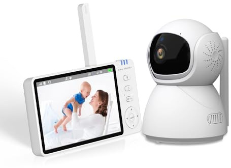 QIAKEFE Babyphone Kamera 5 Zoll ohne WiFi 2,4 G, Babymonitor mit 350° drehbarer Kamera, automatische Nachtsicht, bidirektionale Gegensprechanlage, Dual-Kamera, Temperaturerkennung, Reichweite 300 m