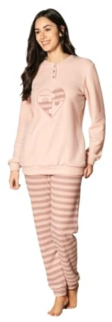 BIRIKKINA Pigiama Donna Invernale in Caldo Jacquard Pigiama Donna Felpato (IT, Testo, XL, Regular, Regular, 25001 Malva)