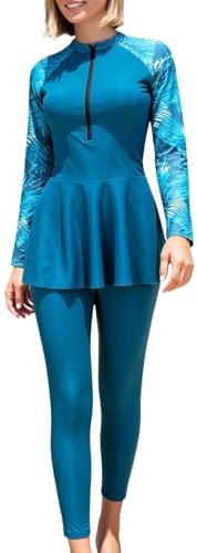 Maillot de bain musulman pour femme, manches longues, pantalon long, deux pièces, tankini conservateur, coupe divisée, vert, M