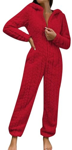 Generisch Combinaison de nuit pour femme - Automne et hiver - Élégante combinaison pyjama avec capuche - Vêtement de nuit moelleux - En polaire - Combinaison intégrale chaude en peluche - Longue pièce