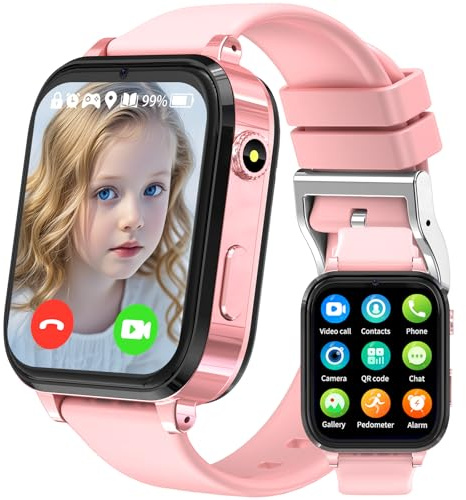 clleylise Smartwatch Kinder, Kinder Smartwatch mit GPS, 4G Telefon, HD Zwei-Wege-Videoanruf, Voice Chat, SOS, Schulmodus, Schrittzähler, Wecker, Kinderuhr für Mädchen und Jungen