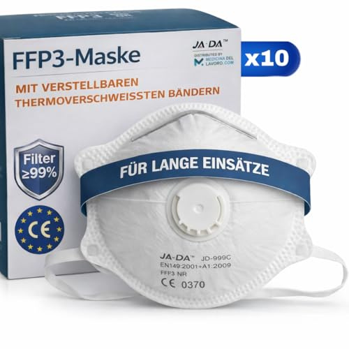 10 Mascarillas Homologadas de Certificación CE, Mascarilla FFP3 con Válvula de 5 Capas, Máscara Contra de Polvo y Partículas, Mascarilla de Protección Personal con Filtros de Calidad BFE≥99, 10 Piezas