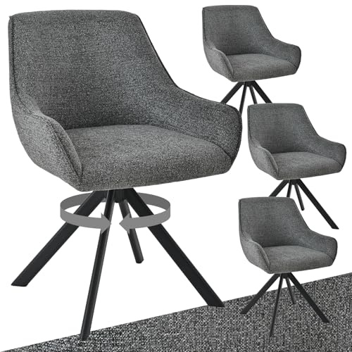 Goeurvant Esszimmerstühle Drehbar 4er Set mit Armlehne – 360°Drehbar Polsterstuhl Chenille Modern Drehstuhl Küchenstuhl mit Metallgestell und Lehne für Esszimmer, Wohnzimmer, Büro, Grau