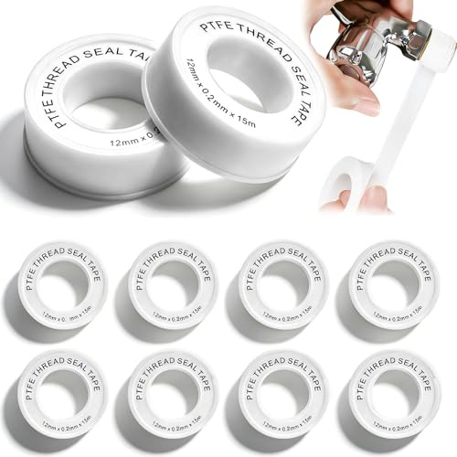 10 Pcs Cinta Teflon Fontaneria, 12mm x 15m Cinta de teflón para sellar roscas, Cintas de sellado PTFE autoadhesiva para gas y fontanería, grifos, agua, tuberías, duchas y sistemas de calefacción
