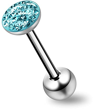 Monster Piercing - Piercing per Lingua in Acciaio Chirurgico 316L, Trifoglio, Azzurro, 14g, 16mm, 6mm, Sfera, Unisex