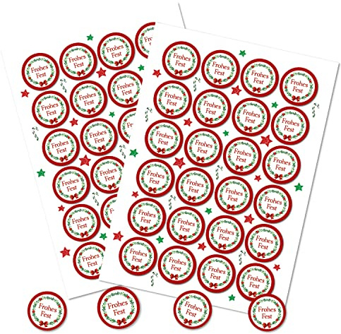 48 weihnachtliche Aufkleber Sticker Geschenketiketten Frohes Fest Weihnachten selbstklebend Geschenk Verpackung weiß rot Qualität aus Deutschland Logbuch-Verlag