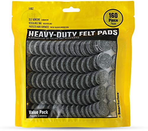 Smart Surface 8627 Heavy Duty Self Adhesive Furniture Felt Pads 1-Inch Round Gray 160-Piece Value Pack in Resealable Bag