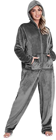 CityComfort Jumpsuit dam, mysig fleece, onepiece, pyjamas, onesie, dam, S–XL, antracit, M
