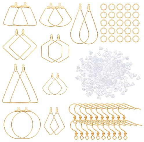 DICOSMETIC 18 Stück Goldene Ohrringe Selber Machen Set 9 Stile Ohrringe Rohlinge Set Edelstahl Geometrische Ohrring Mit 20pcs Ohrringhaken und 60pcs Kunststoff Ohrmuttern Für Die Schmuckherstellung