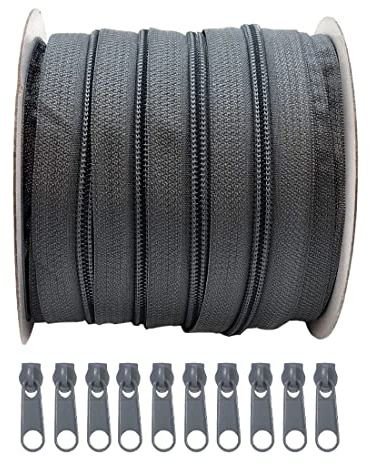 Cerniera continua in nylon da 25 m + 10 cursori liberi in metallo, per cucito, artigianato (311, 25 m)